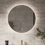 Messing badkamerspiegel met verlichting en spiegelverwarming