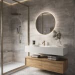 De spiegel is in het midden voorzien van een groot verwarmingselement, zodat de spiegel niet beslaat na bv het douchen, handig!