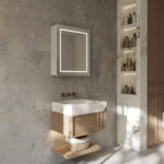 De geïntegreerde spiegelverwarming voorkomt dat de spiegel beslaat na bv het douchen, handig!