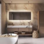 Deze fraai afgewerkte brede spiegel is 180 cm breed, 70 cm hoog en slechts 3 cm diep