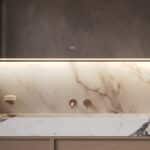 Uitgevoerd met een dubbele touch schakelaar in het spiegelglas; linker touch knop voor het gelijktijdig in- en uitschakelen van de verlichting en de verwarming, inclusief geïntegreerde dimfunctie voor de verlichting, rechter touch knop om traploos de gewenste kleur van de verlichting in te stellen