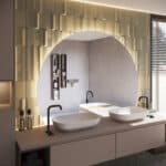 De LED verlichting achter de spiegel zit netjes verborgen achter een licht doorlatende acryl behuizing. Hierdoor zijn de LED punten niet zichtbaar en wordt de LED strip tevens beschermd tegen de invloed van vocht en stof.